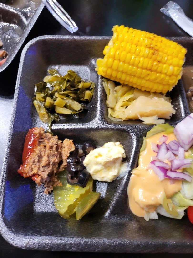 Plates of soul food on a table